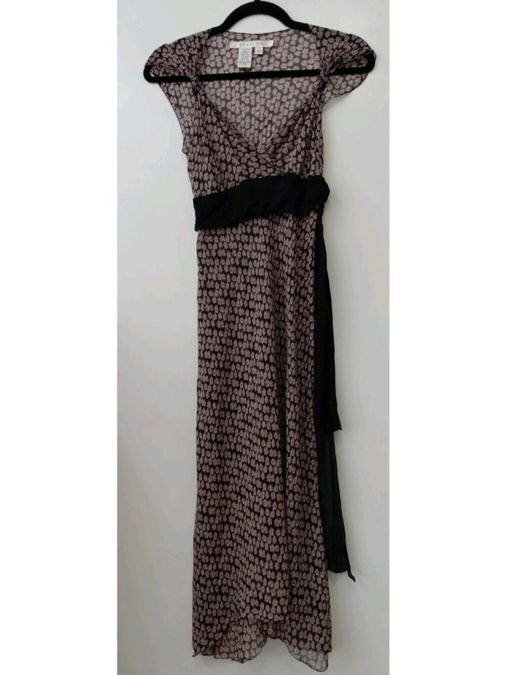 Studio M Y2K Silk Midi Dress Asymmetrical Hem Brown Black Small Fairy Grunge